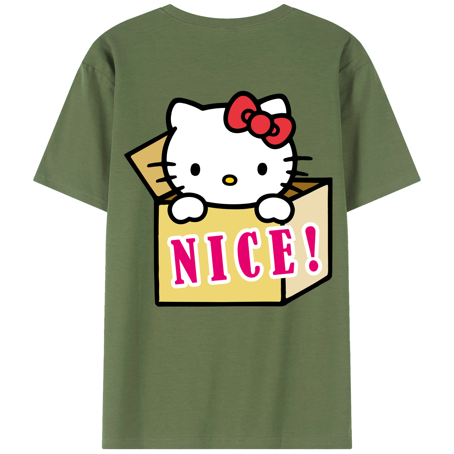 （画像用） Hello Kitty ハローキティ 綿100％ メンズ半袖Tシャツ（バックプリント） 通気性